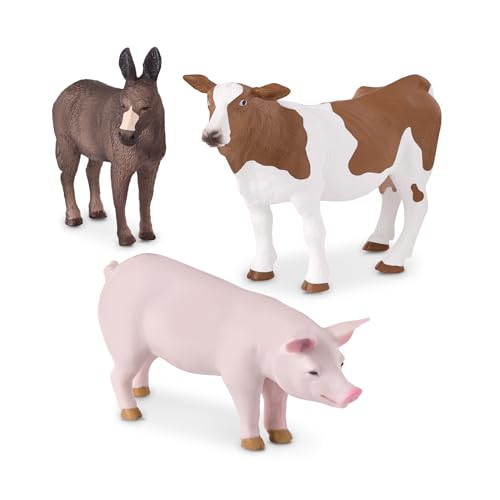 Terra by Battat Farm Animal Figurines 3 Pieces Set Realistic Farm Animals Pig, Donkey, Cow Durable Plastic Toys Educational Playset for Toddlers and 3 Years