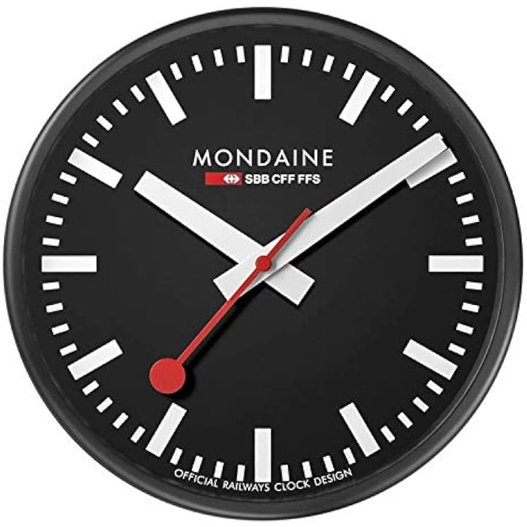 Mondaine - A990.Clock.64SBB Wall Clock - Black Dial Black Frame - Wall Clocks - Made in Switzerland