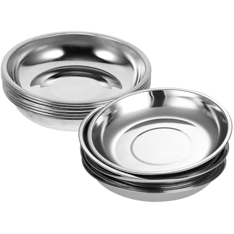 Stainless Steel Mini Appetizer Plates, Set of 10, Round Dipping Bowls for Sauces