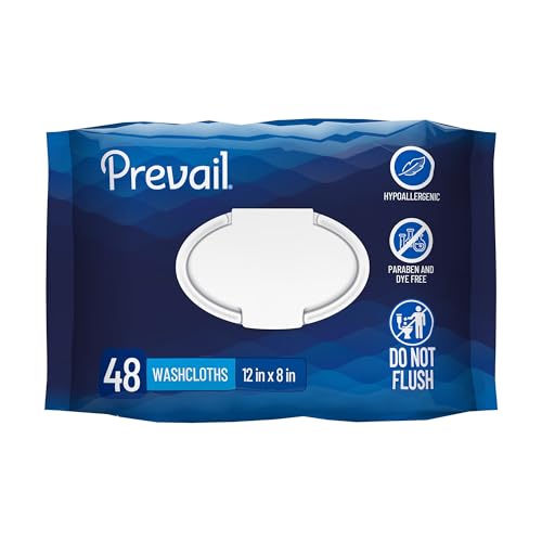 Prevail Soft Pack Adult Washcloths - Unisex Adult Incontinence Wipes - Disposable Adult Wipes for Men & Women - 12x 8, 48 Count 1 Pack of 48