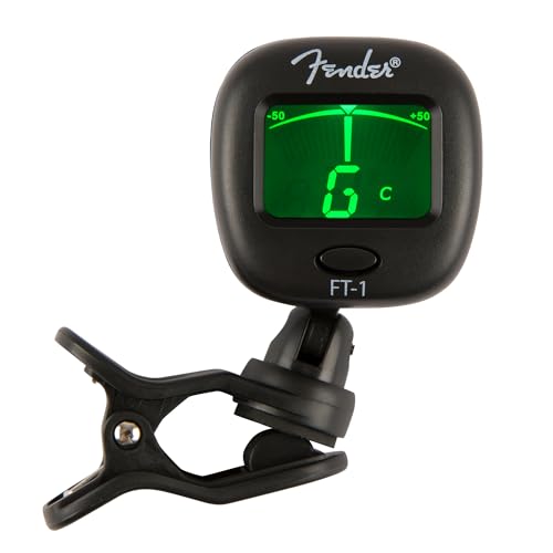 Fender FT-1 Professional Guitar Tuner Clip On, Guitar Accessories, Full-Range Chromatic Guitar Tuner with Dual-Rotating Hinges, A4 Calibration