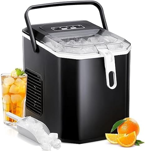 Antarctic Star Countertop Ice Maker,26lbs/24Hrs,9 Bullet Ice Cubes Every 6 Minutes,S/L,Self-Cleaning countertop ice Makers with Basket and Scoop,Perfect for Home, Kitchen, RV, Camping (Black)