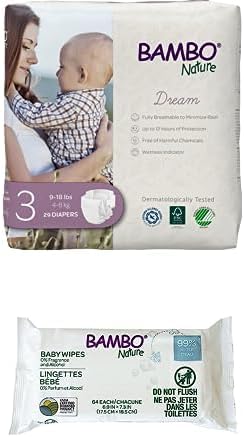 Bambo Nature Premium Baby Diapers, Size 3 + Bambo Nature 99% Biobased Water Wipes - Pack of Each