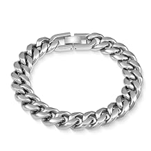 YL Miami Cuban Link Chain Bracelet Solid Stainless Steel, Real 18K Gold/Black Rhodium Filled Punk Wrist for Men Women, Upgrade Buckle Clasp