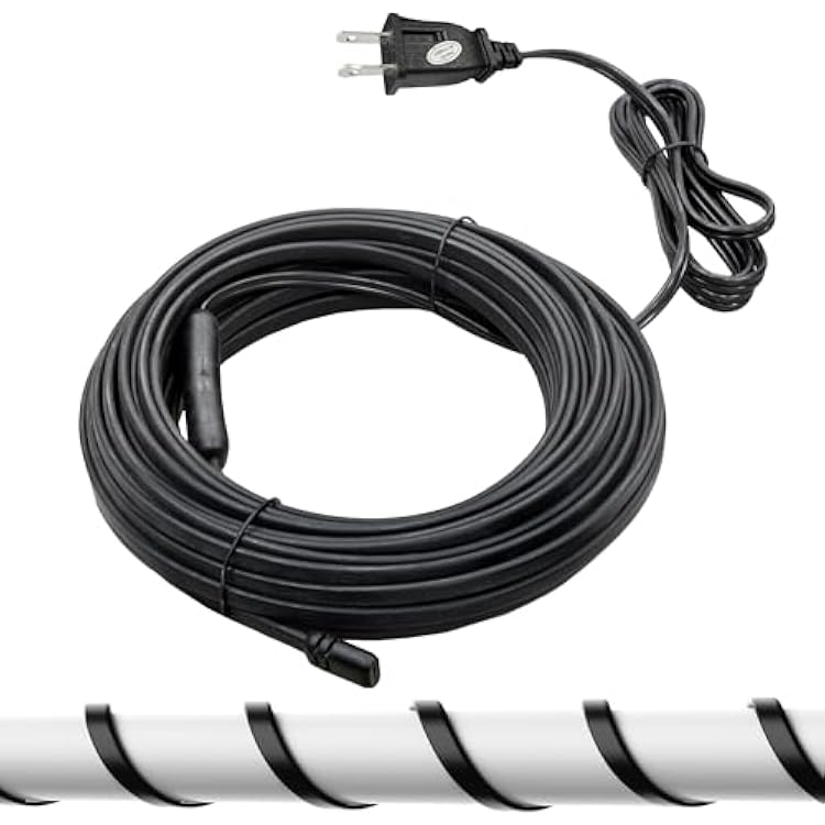 Giraffe Tools 50FT Heating Cable for Pipe Heavy-Duty, Self-Regulating, Freeze Protection for Roof, Plastic and Metal Water Pipes 120V 533W, Down to -40F