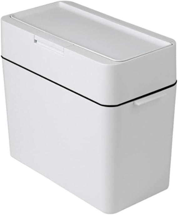 Trash Can Slim Plastic Trash Can,Small Rectangular Garbage Can with Lid,Press Double Barrel Garbage Bin for Bathroom,Bedroom,Kitchen Wastebasket (Color : White)