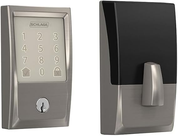 Schlage Residential BE489WBCCEN619 Century Encode Smart WiFi Deadbolt with 12351 Latch and 10116 Strike Satin Nickel Finish