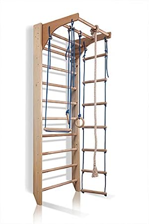Wooden Swedish Ladder - Stall Bars Set for Physical Therapy & Gymnastics with Swing Set and Adjustable Pull-up bar - Sport Complex (KM-2)