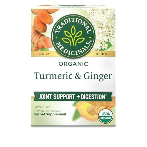 Traditional Medicinals Organic, Turmeric Tea with Ginger & Meadowsweet - Supports Normal Response to Inflammation - Kosher, Non-GMO, Caffeine-Free, Compostable - 16 Tea Bags