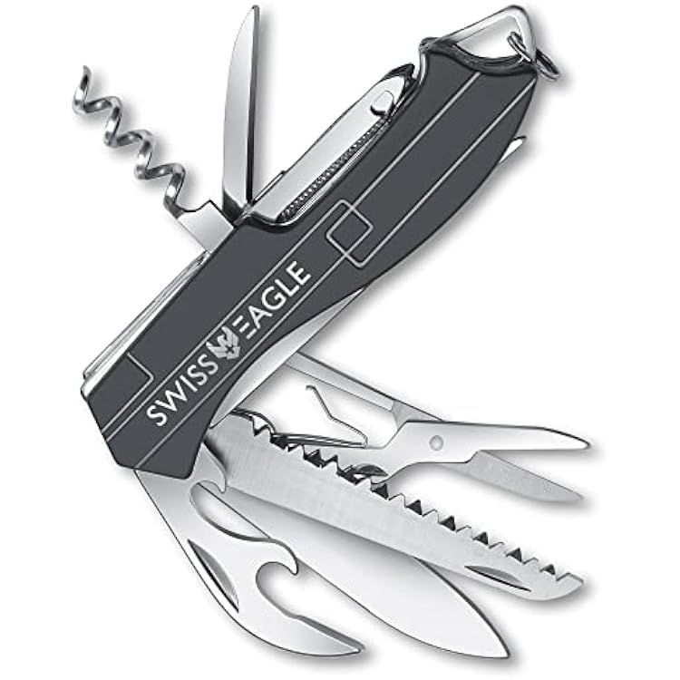 Swiss Eagle 9-in-1 Mini Pocket House Hold & Campaign Tool, Premium with Blade, Scissor, Screwdriver, Plier, Magnifying Glass, Tweezer Christmas Gifts - Blue Black