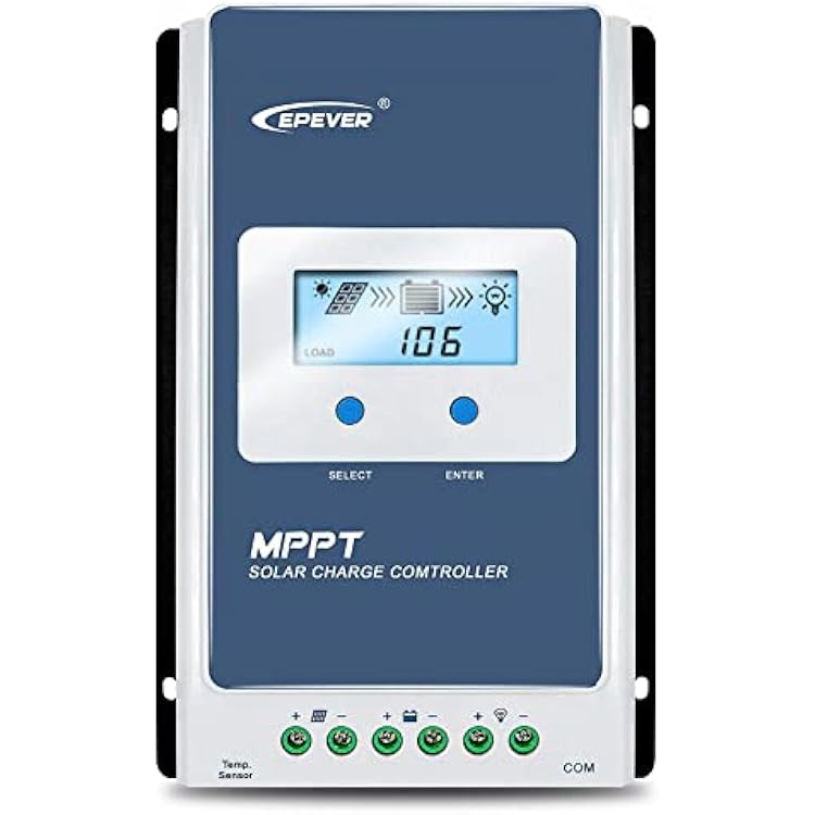EPEVER MPPT Charge Controller 10A 12V24V Auto Max PV 60V Solar Panel 130W260W Regulator Charger with LCD Display Negative Ground for Gel Flooded Sealed LiFePO4 MPPT 10A