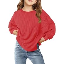 Floral Find Girls Casual Crewneck Long Sleeve Waffle Sweatshirt Side Split Loose Pullover Top