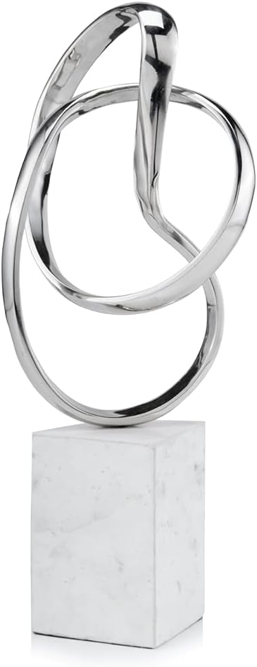 Modern Day Accents Lazo Abstract Sculpture on Marble, Silver, White, 4109