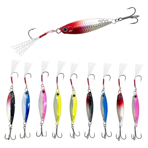 Saltwater Fishing Lures , Larger-Sized Fish Hooks 25g, 30g, 5 of Each,Fishing jigs,Fishing Lures , Attractive Micro Lures Bait Suitable for Fishing for bass, Salmon and Tuna