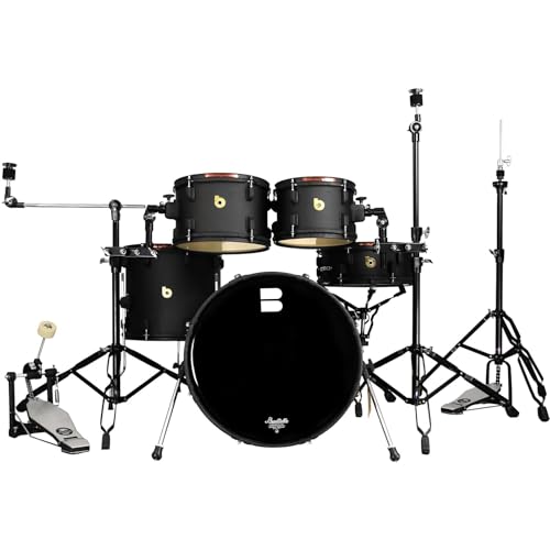 Adult Drum Set with Mute Options, Professional 5-Piece Acoustic Drum Kit with 18 inch Bass for Practice, Includes Cymbal Stands, Drum Pedal Black