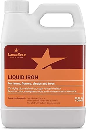 LawnStar Liquid Iron (32 OZ) for Plants - Multi-Purpose, Suitable for Lawn, Flowers, Shrubs, Trees - Treats Iron Deficiency, Root Damage & Color Distortion EDTA-Free, American Made
