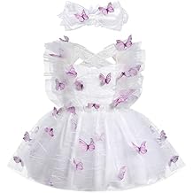IDOPIP Baby Girls Butterfly Tutu Dress Summer Sleeveless Backless Lace Princess Birthday Party Dress with Headband Outfit