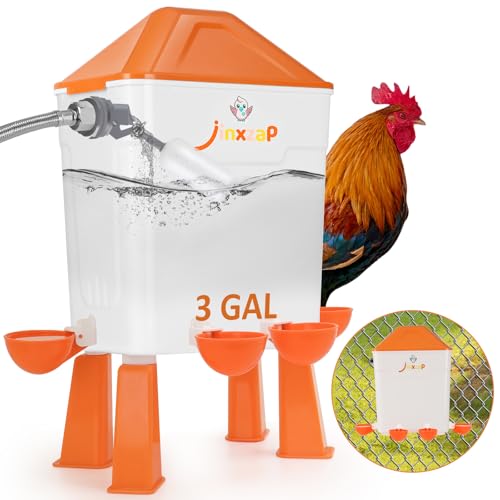 3 Gal Automatic Chicken Waterer with Float Valve, Automatic Chicken Watering System with 60-Inch Hose One End 34, Large Waterer for Chicken Duck Quail Turkey