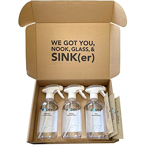 Podsy | Refillable Cleaning | Cleaning Starter Kit 3 Spray Bottles  12 Refill Pods | Just add water, makes 192oz