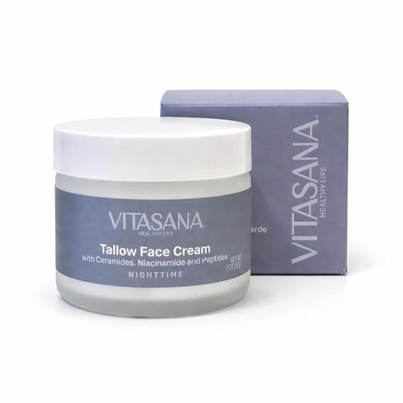 Tallow Face Cream Night-time Niacinamide (B3), Ceramides, Peptides & Panthenol Deep Repair Overnight Moisturizer for Hydration, Skin Barrier Support & Anti-Aging 2oz (57g)