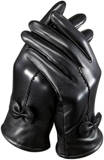 Women Accessory Black Wrist Length Lambskin Glove Driving Winter Gloves