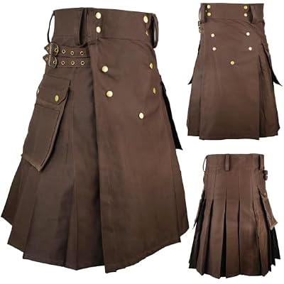 Kilt for Men - Modern Utility Kilt for Men - Comfortable for Wedding, Highland Games & Casual Wear 36, Brown Utility