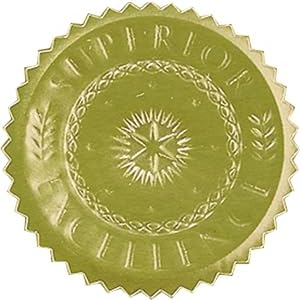 Fine Stationery Gold Excellence Certificate Seals - Set of 36 inSuperior Excellence in foil Stickers, 2 in Across