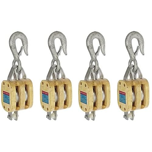Indusco C0616900101 4 Double Wood Manila Rope Block with Hook, 1400 lbs Load Capacity, 12 Rope, 2-14 Sheave 4