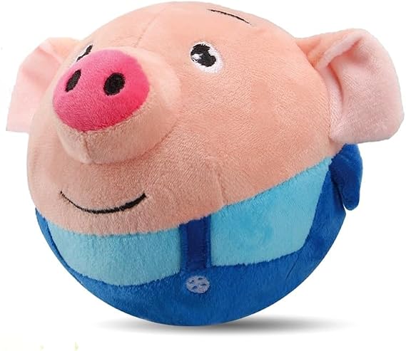 Interactive Dog Toys, 2025 New Active Moving Pet Plush Toy, Rechargeable Squeaky Dog Ball Toy with Talking Sound, Washable Cartoon Pig Plush Toy for Dogs Puppies (Blue)
