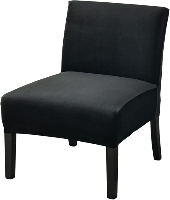 Velvet Accent Chair Cover Slipcover, Armless Stretch Super Soft Thick Velvet Chair Slipcovers for Armless Chair Furniture Protector with Elastic Bottom, Black