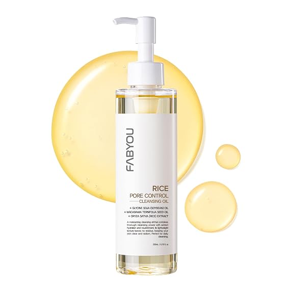 FABYOU Rice Pore Control Cleansing Oil 6.76 fl oz - Korean Skin Care for Deep Pore Cleansing, Moisturizing & Nourishing, Hypoallergenic, Plant-Based Oils, for Clear and Smooth Skin