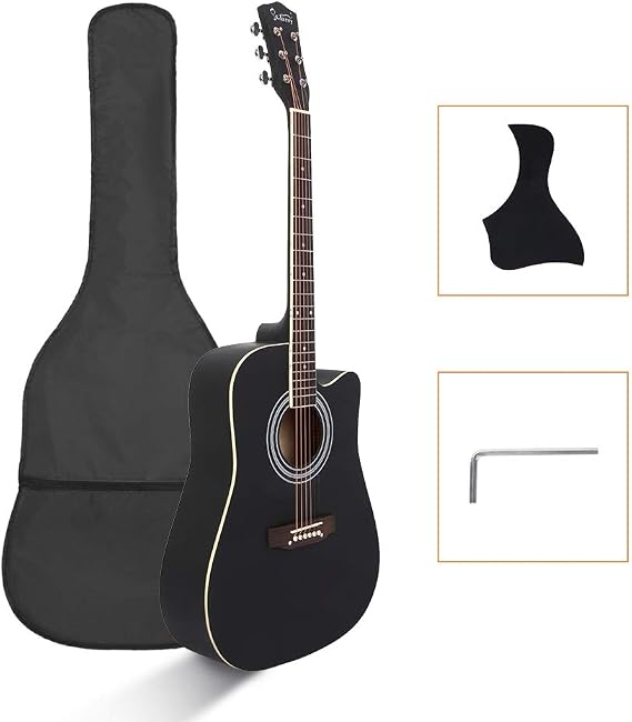 GLARRY 41 Inch Beginner Acoustic Guitar Kit Cutaway Full Size for Beginner Adult with Gig Bag, Guard Board, Wrench Tool(Black)