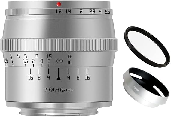 TTArtisan 50mm F1.2 APS-C Manual Focus Large Aperture Fixed Focus Lens Silver for Canon M Mount Like M1 M2 M3 M6 M6II M10 M50 M100 M200