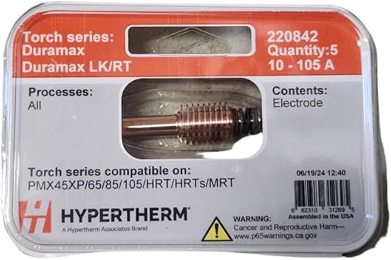Hypertherm 220842 Electrode, Duramax and Duramax Lock, 10-105 A, 5 pack