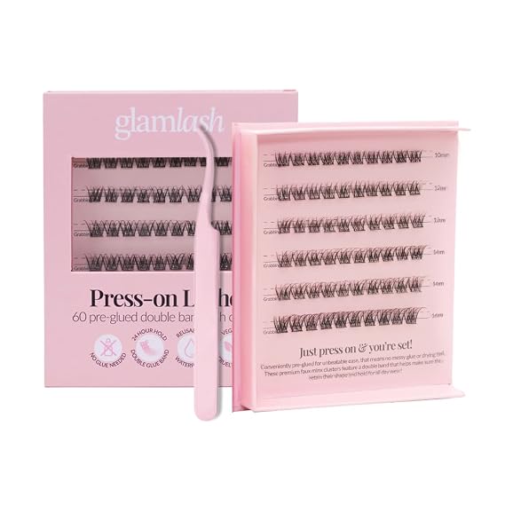 Self Adhesive Press On Eyelashes | Double Pre Glued Strips, 24 hours Hold| No Glue Needed, No Remover, Reusable & Waterproof | 60pcs Natural Lash Clusters | DIY Eyelash Extensions (Style Natural)
