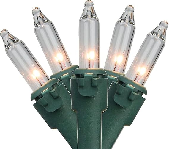 20-Count Clear Mini Christmas Light Set, 4ft Green Wire