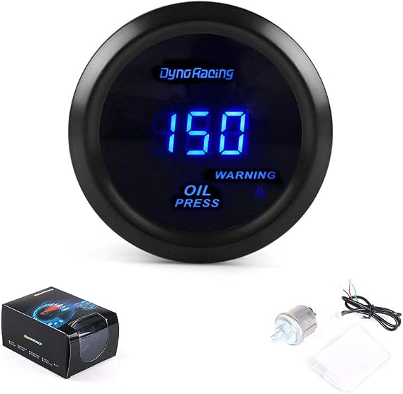 Dyno Racing2 52MM Oil Pressure Gauge Digital 0-150PSI Oil Press Gauge Blue led with Sensor Car Meter