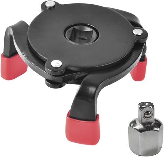 Universal Oil Filter Wrench Tool - Adjustable 3 Jaw Oil Filter Removal Tool with 1/2'' Adapter 3/8'' Square Drive Socket - Heavy Duty One Way Change Tool Set for 2-3/8" to 3-7/8" Filters