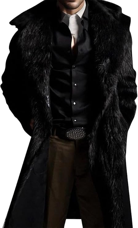 Faux Fur Coat for Mens Winter Fluffy Coat Outwear Long Parka Overcoat Thermal Cardigan Plush Overcoats Outwear