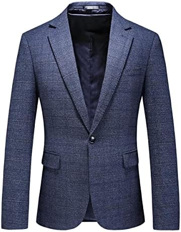 Mens Plaid Blazer Sports Coat Casual Slim Fit Checkered Blazer for Men Wedding