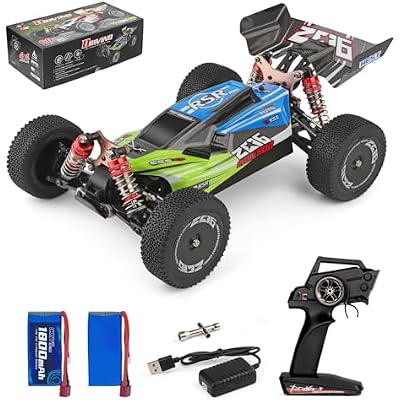 WLtoys 144001 Racing RC Cars,1:14 Scale High Speed Remote Control Car for Adults, Fast RC Cars with 2 Batteries, 2.4GHz RC Buggy Off-Road Drift Car with RTR Aluminum Alloy Chassis Green