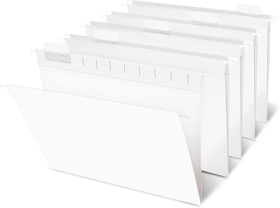 Office Depot Brand Hanging File Folders, 1/5-Cut, Letter Size, White, Pack of 25 Folders