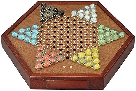 2.5" Wood Board Games Set Chinese Checkers Game with Glass Marbles Hexagon Board Games for Family