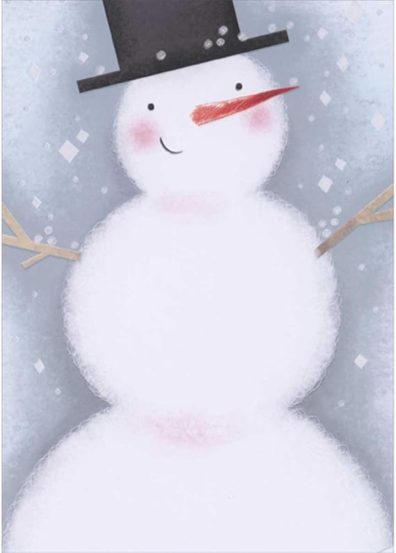 Designer Greetings Smiling Snowman Closeup with Diamond Shape Snowflakes Box of 15 Happy Holidays Cards