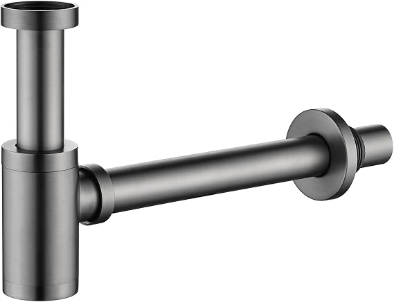 Brass P Trap Bathroom Sink: 1-1/4 Bottle P-Trap with Slip Joint Extension Tube - Sink Stainless Steel Plumbing/Pipe Replacement Kit (Grey)