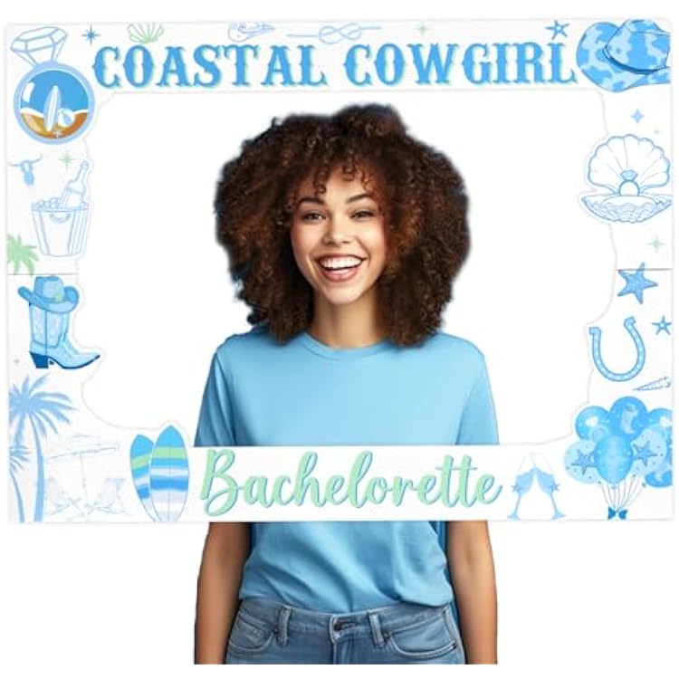 Jollyboom Coastal Cowgirl Bachelorette Party Decorations Photo Booth, Blue Cowgirl Bridal Shower Photo Booth Prop Frame for Western Cowgirl Bridal Shower Last Toast on The Coast Bachelorette Party