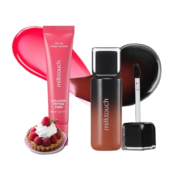 MILKTOUCH [Summer-proof Lip Combo] Black Peel Off Lip Tattoo #05 Black Fig + Collagen Lip Balm #Berry Tart