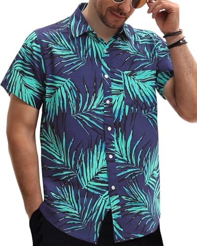 TUNEVUSE Hawaiian Shirt for Men Short Sleeve Floral Printed Casual Button Down Summer Beach Dress Shirts
