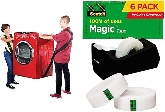 Shoulder Dolly Moving Straps - LD1000 & Scotch Magic Tape, 6 Rolls with Dispenser, Numerous Applications, Invisible, Engineered for Repairing, 3/4 x 1000 Inches, Boxed (810K6C38)
