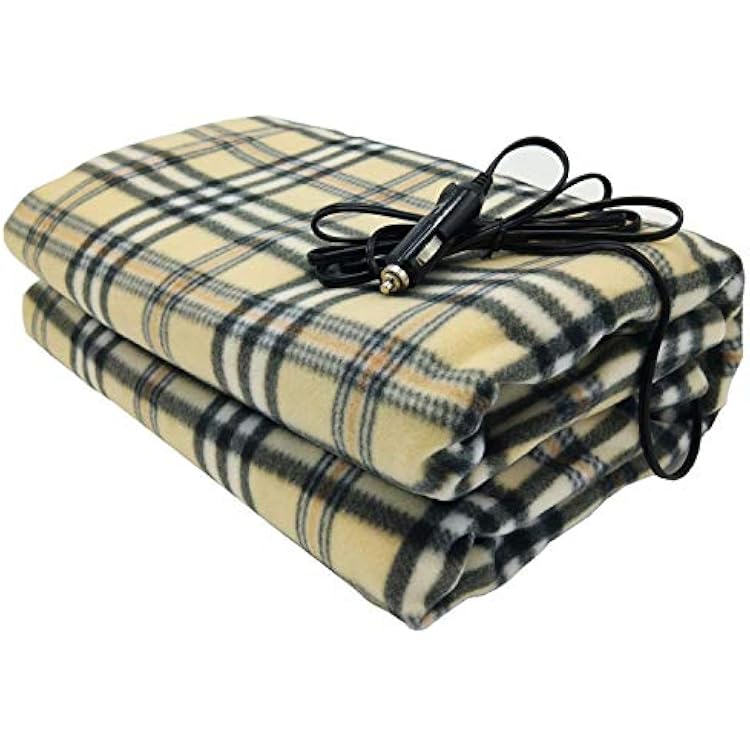 Car Electric Blanket 12V Fleece Electric Heated Travel Blanket for Car and RV-Great for Cold Weather Beige